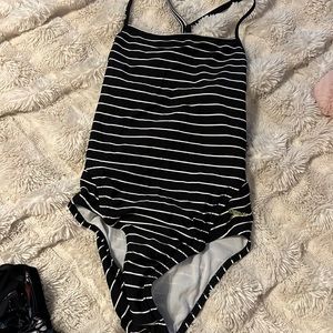 Black and white striped speedo one piece